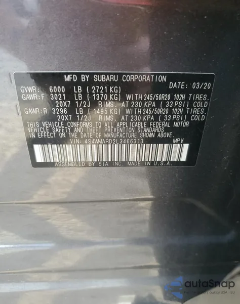 2020 Subaru Ascent Touring из США, поврежденный, VIN 4S4WMARD2L3466313